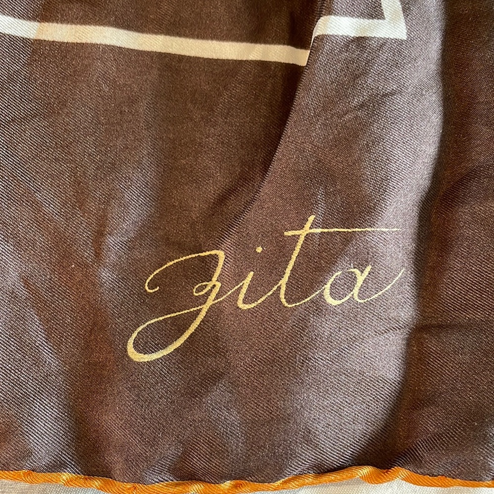 Vintage Brown Floral Zita Silk Scarf